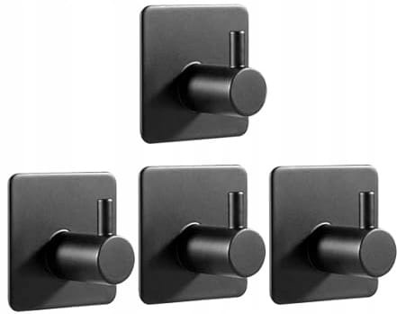 4 X Wieszaki Samoprzylepne Haczyki Uchwyty Łazienkowe Metalowe Czarne 4szt