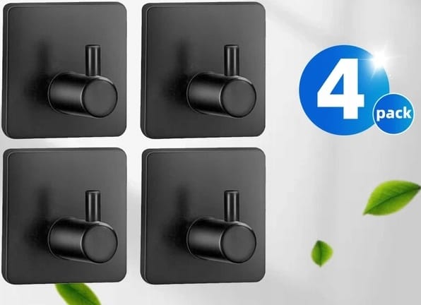 4 X Wieszaki Samoprzylepne Haczyki Uchwyty Łazienkowe Metalowe Czarne 4szt