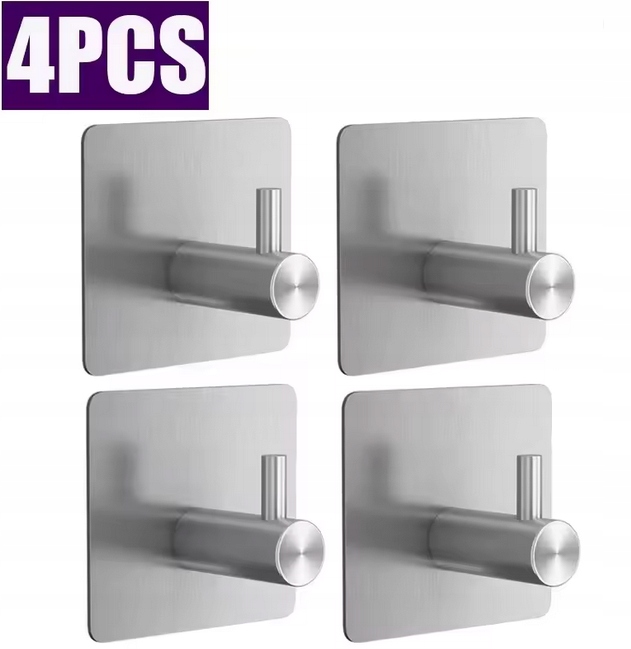 4 X Wieszaki Samoprzylepne Haczyki Uchwyty Łazienkowe Metalowe 4szt Srebrne