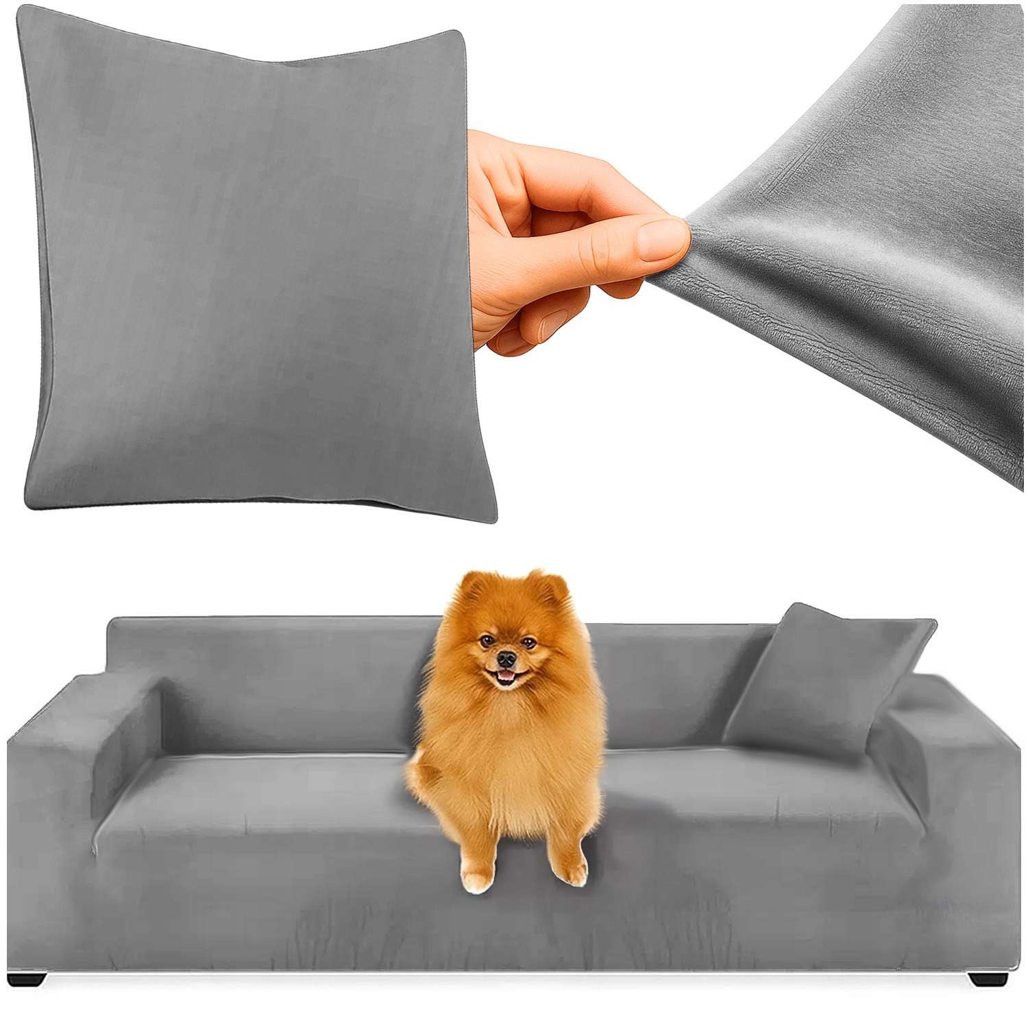 Pokrowiec Na Narożnik Kanapę Leżankę Ciemno Szary Welur Elastyczny 190-230