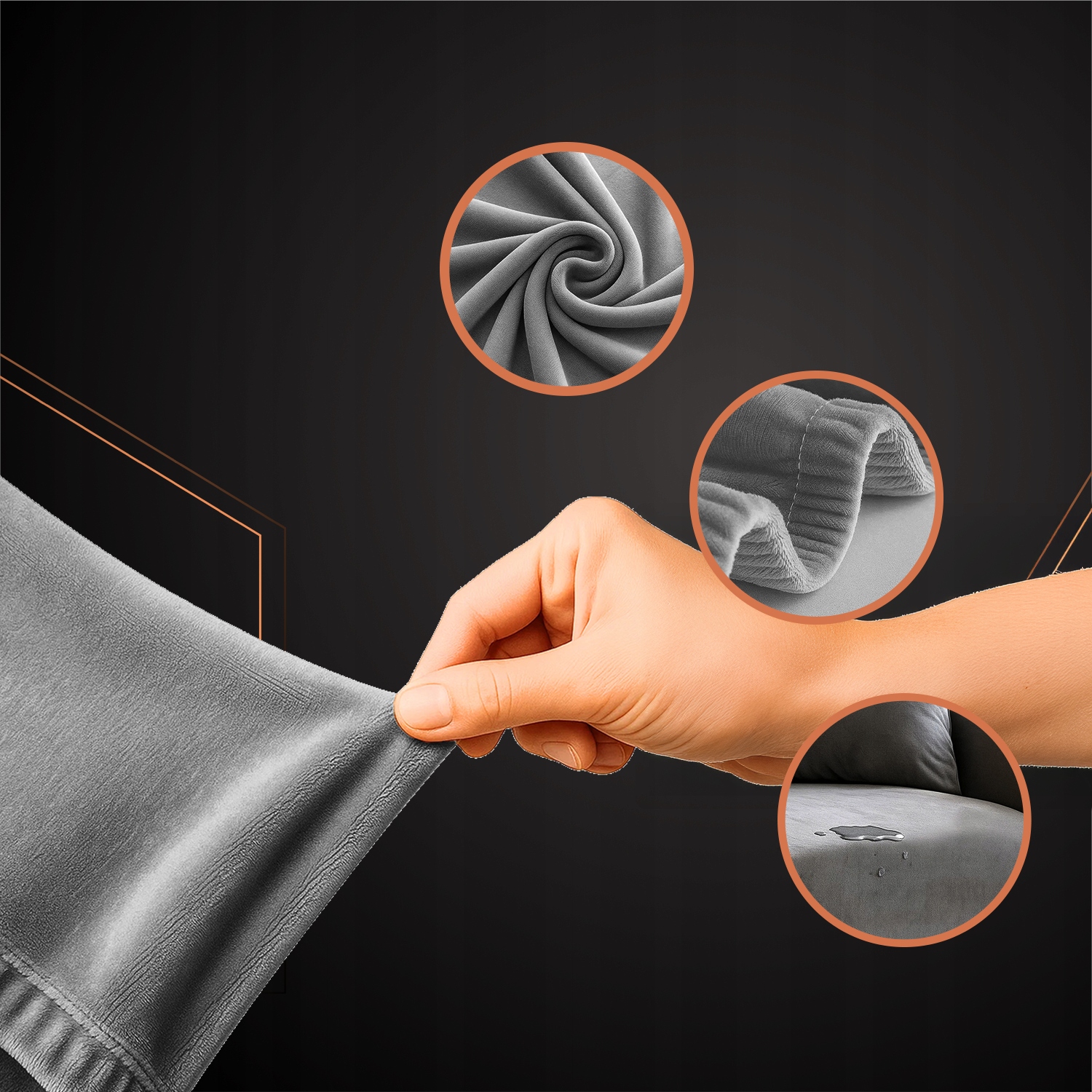 Pokrowiec Na Narożnik Kanapę Leżankę Ciemno Szary Welur Elastyczny 190-230