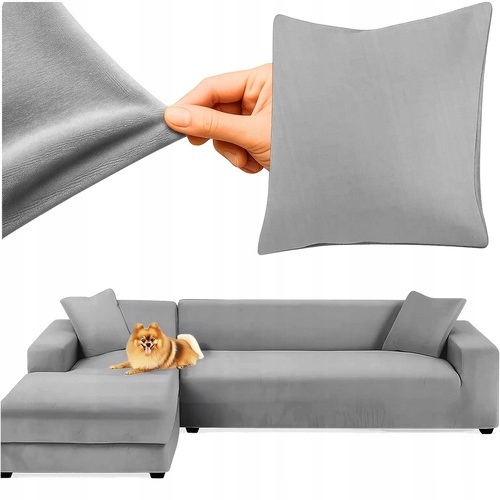 Pokrowiec Na Narożnik Kanapę Leżankę Ciemno Szary Welur Elastyczny 145-185