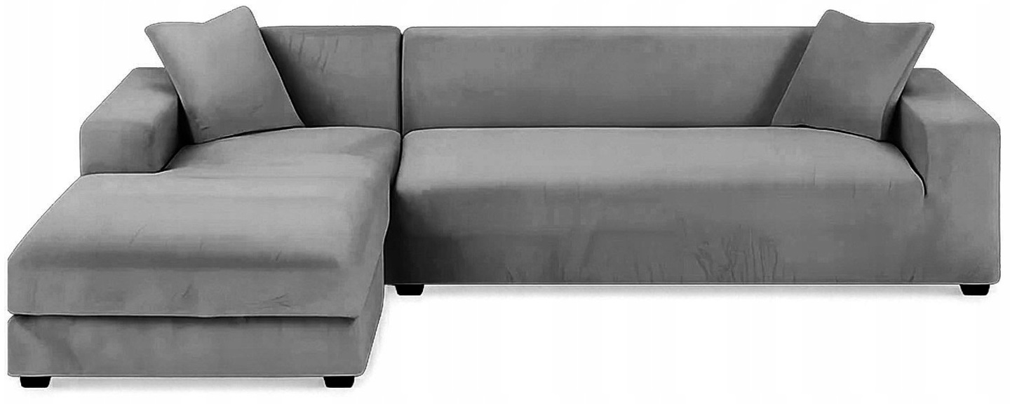 Pokrowiec Na Narożnik Kanapę Leżankę Ciemno Szary Welur Elastyczny 145-185