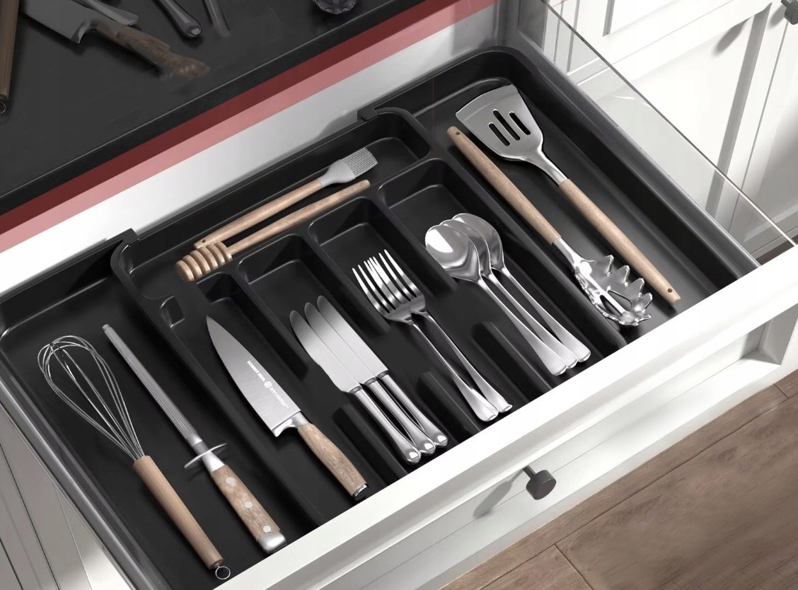 Wkład Do Szuflady Na Sztućce Organizer Plastikowy Czarny Rozsuwany 35-44cm