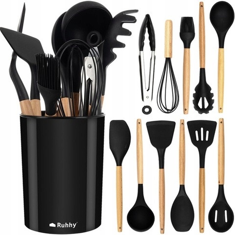 Zestaw 11 Silikonowych Akcesoriów Kuchennych W Stojaku 12 Elementów 230°c