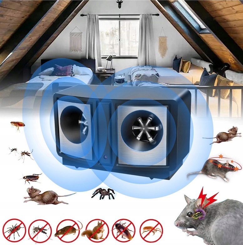 Ultradźwiękowy Odstraszacz Na Myszy Szczury Kuny Pająki 230m² Dual Sonic