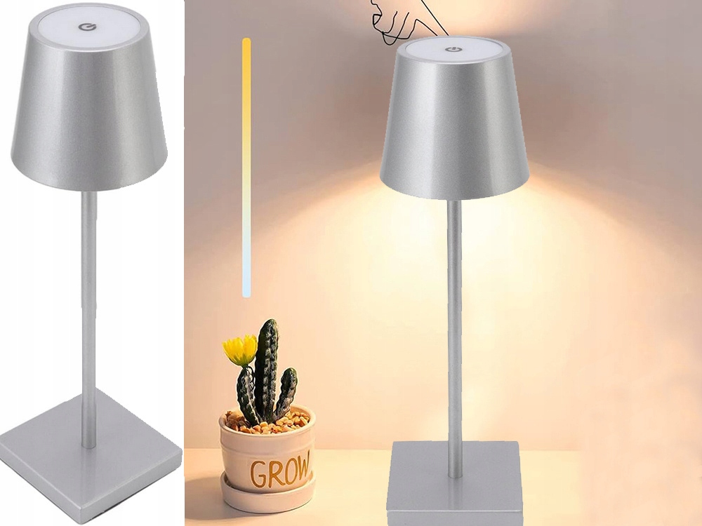 Lampka Nocna Stołowa Led Srebrna Usb Do Sypialni Biura Dotykowa Silver