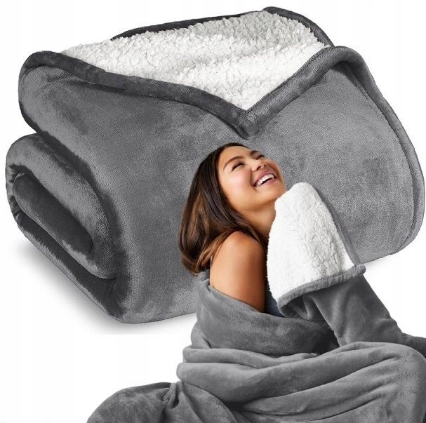Koc Polarowy Dwustronny 150x200 Baranek Ciepły Zimowy Narzuta Pled Sherpa