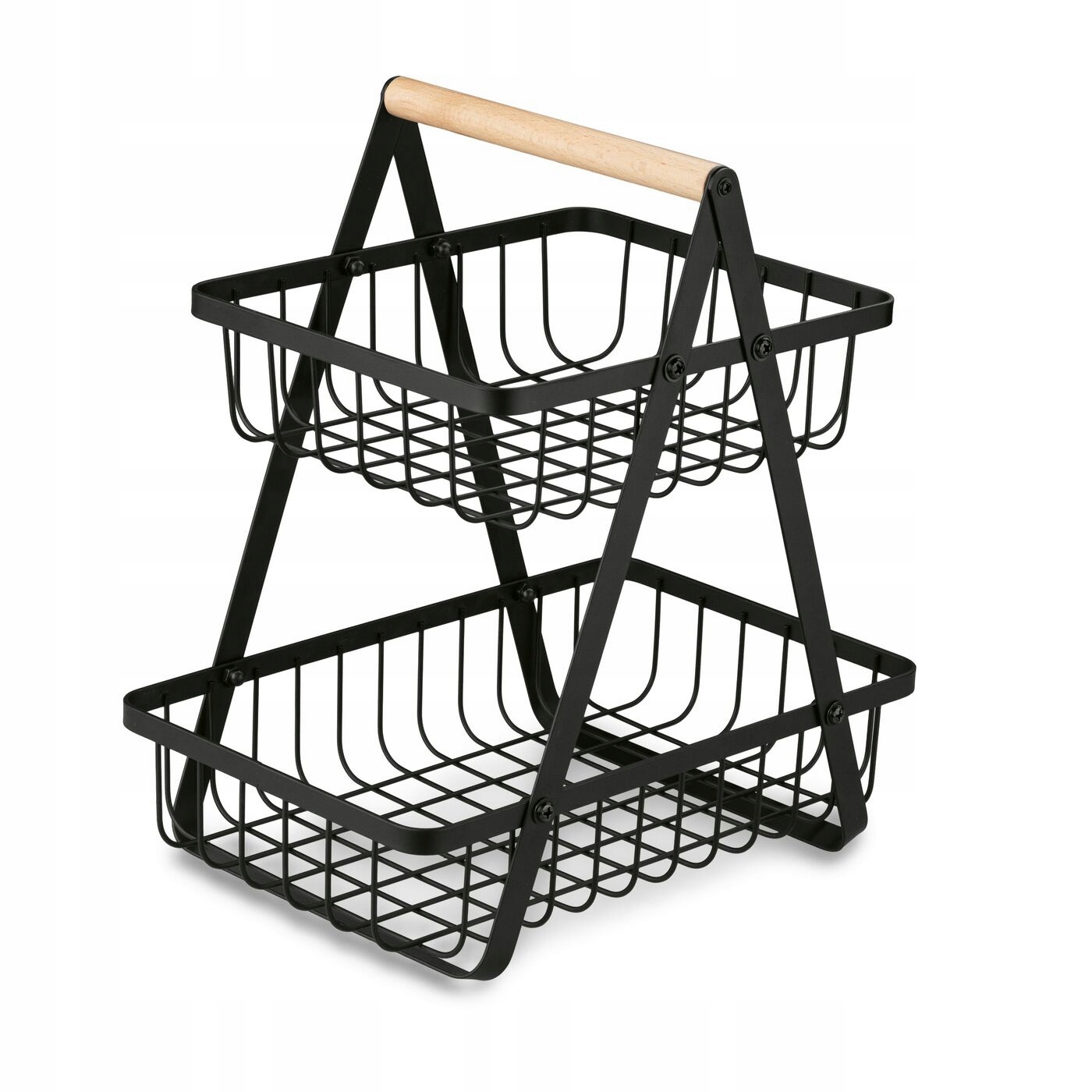 Koszyk Dwupoziomowy 2 Piętrowy Na Owoce Warzywa Metalowy Czarny Patera