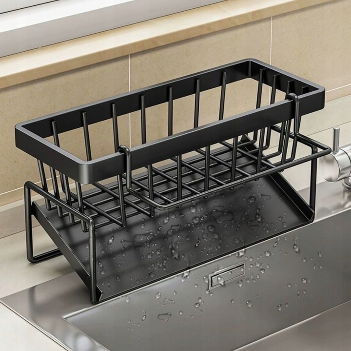 Metalowy Organizer Kuchenny Na Zlew Koszyk Półka Stojąca Ociekacz Czarny