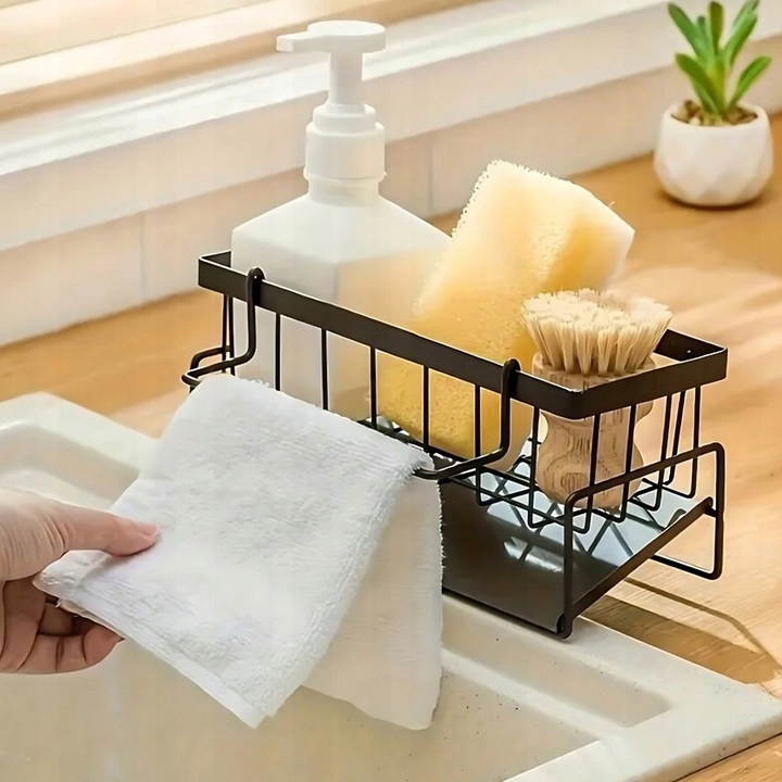 Metalowy Organizer Kuchenny Na Zlew Koszyk Półka Stojąca Ociekacz Czarny