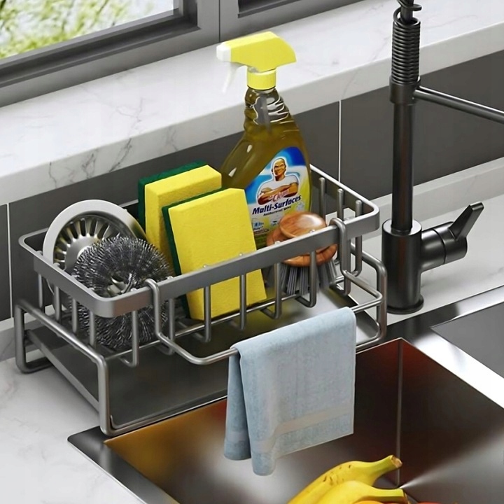 Metalowy Organizer Kuchenny Na Zlew Koszyk Półka Stojąca Ociekacz Czarny