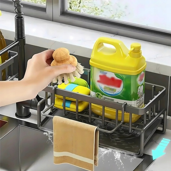 Metalowy Organizer Kuchenny Na Zlew Koszyk Półka Stojąca Ociekacz Czarny
