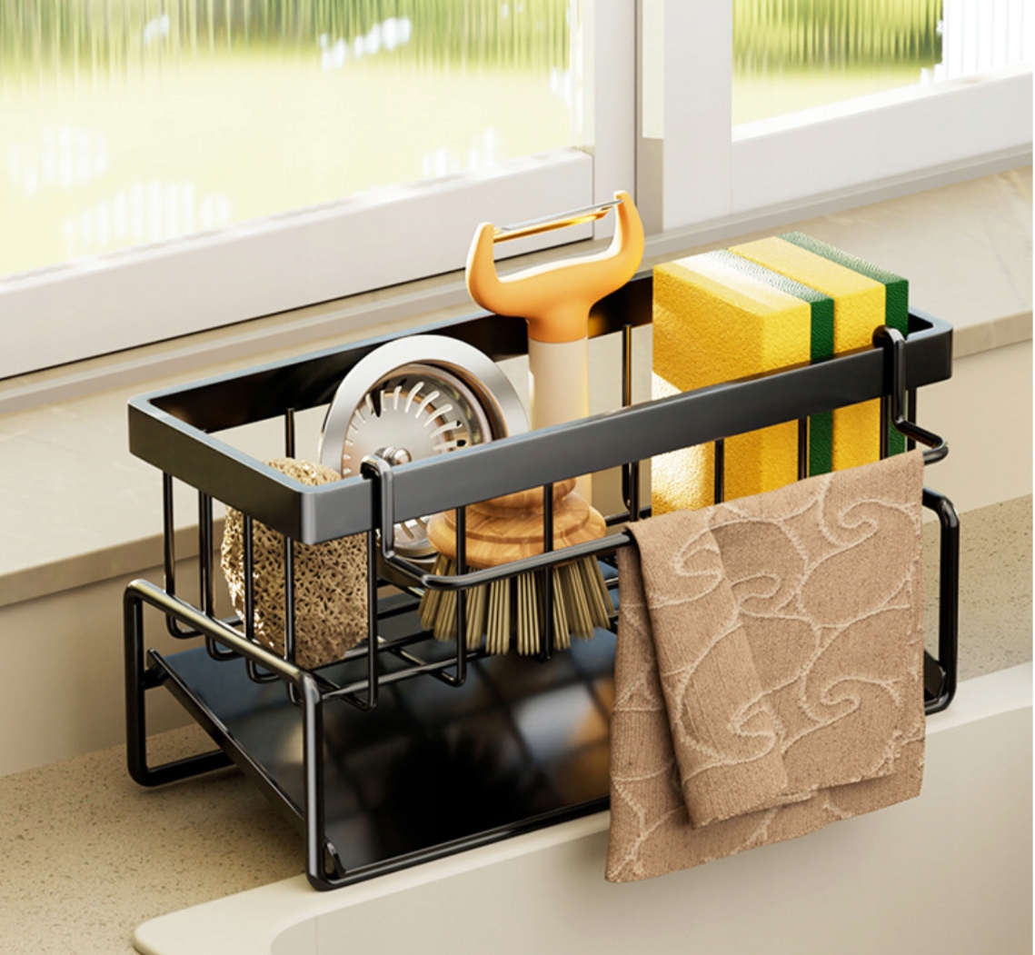 Metalowy Organizer Kuchenny Na Zlew Koszyk Półka Stojąca Ociekacz Czarny