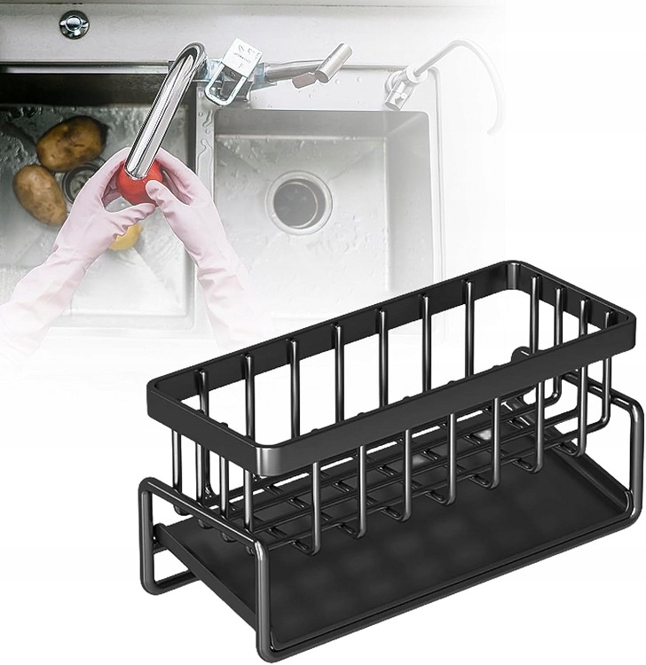 Metalowy Organizer Kuchenny Na Zlew Koszyk Półka Stojąca Ociekacz Czarny