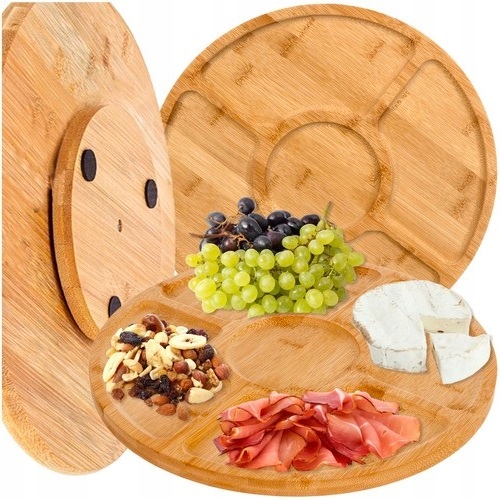 Deska Obrotowa Do Serwowania Serów Przekąsek 4-komorowa Patera Drewniana