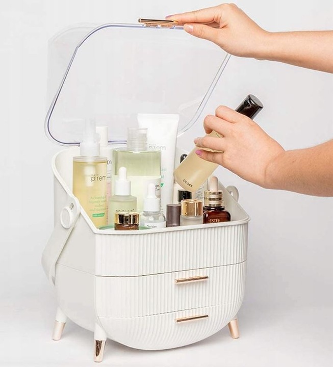 Szkatułka Organizer Szafka Kuferek Na Kosmetyki Kosmetyczka Damska Biała