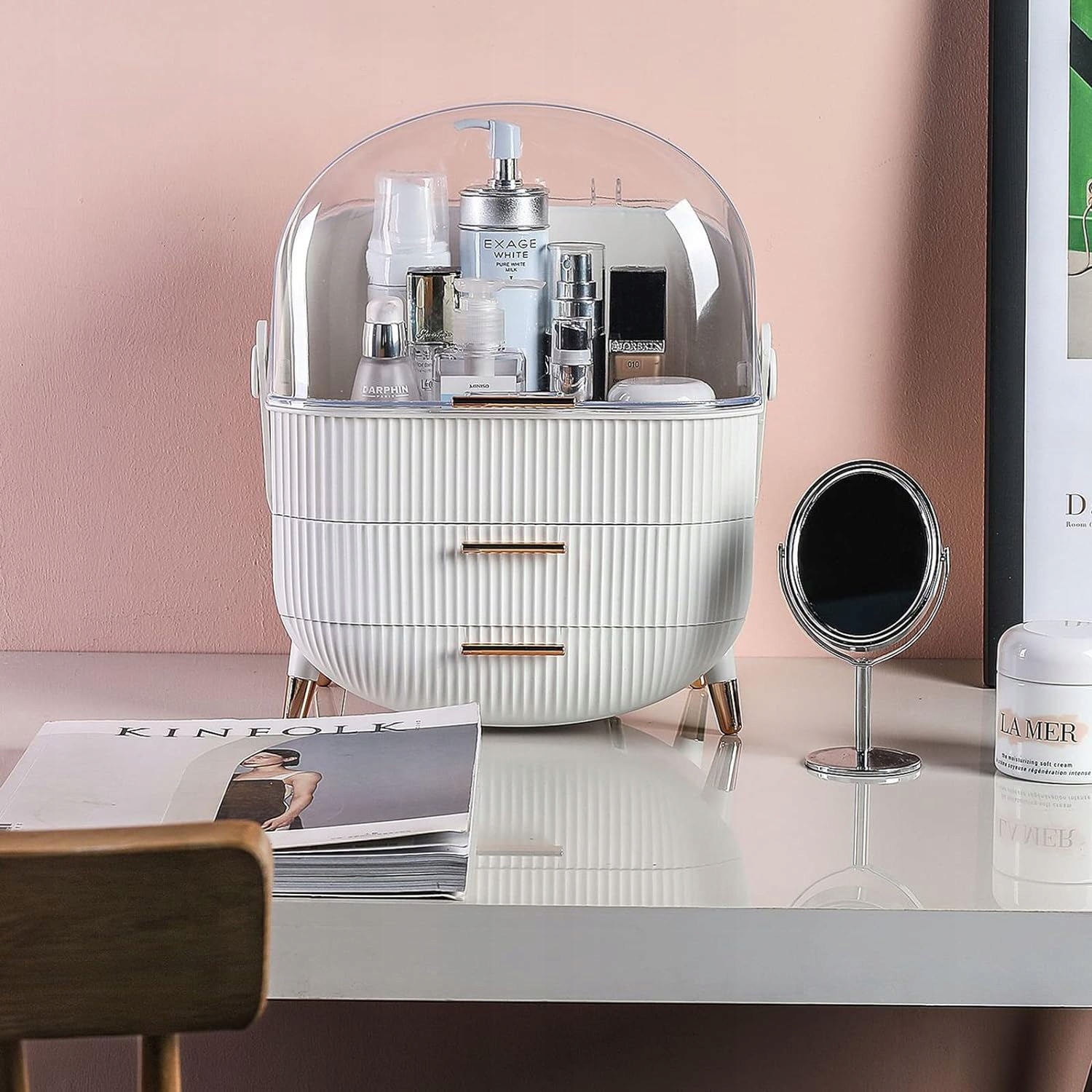 Szkatułka Organizer Szafka Kuferek Na Kosmetyki Kosmetyczka Damska Biała