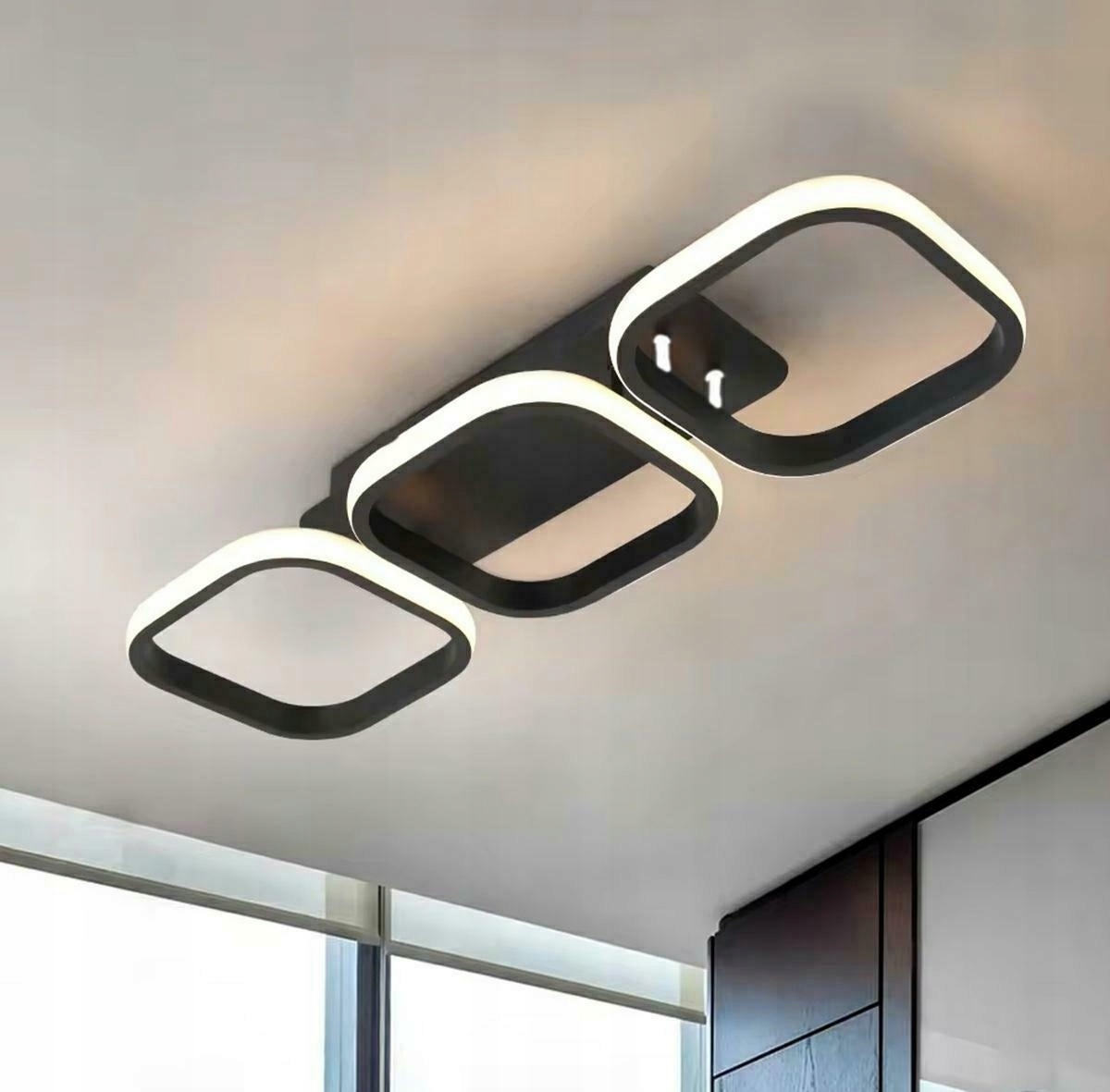 Nowoczesna Lampa Sufitowa Wisząca Led Kwadrat Plafon Żyrandol Modern Czarna