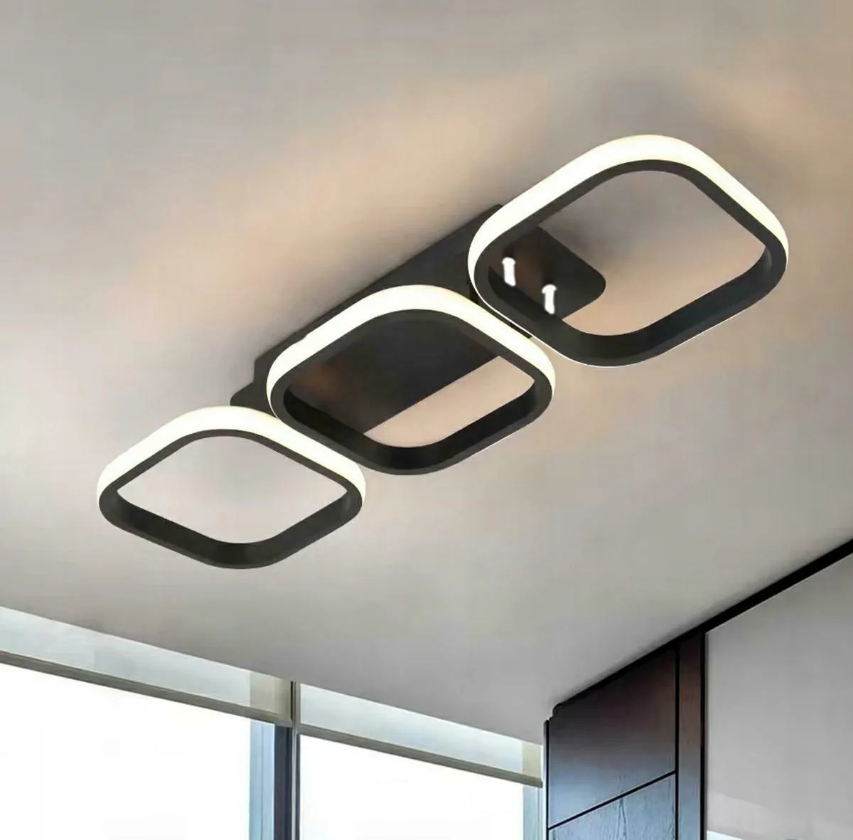 Nowoczesna Lampa Sufitowa Wisząca Led Kwadrat Plafon Żyrandol Modern Czarna