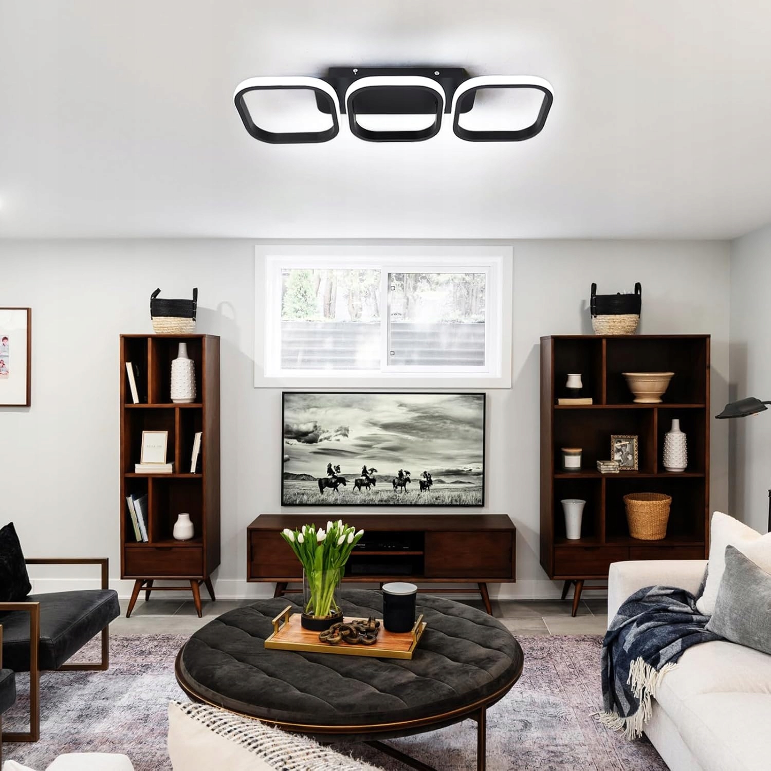 Nowoczesna Lampa Sufitowa Wisząca Led Kwadrat Plafon Żyrandol Modern Czarna