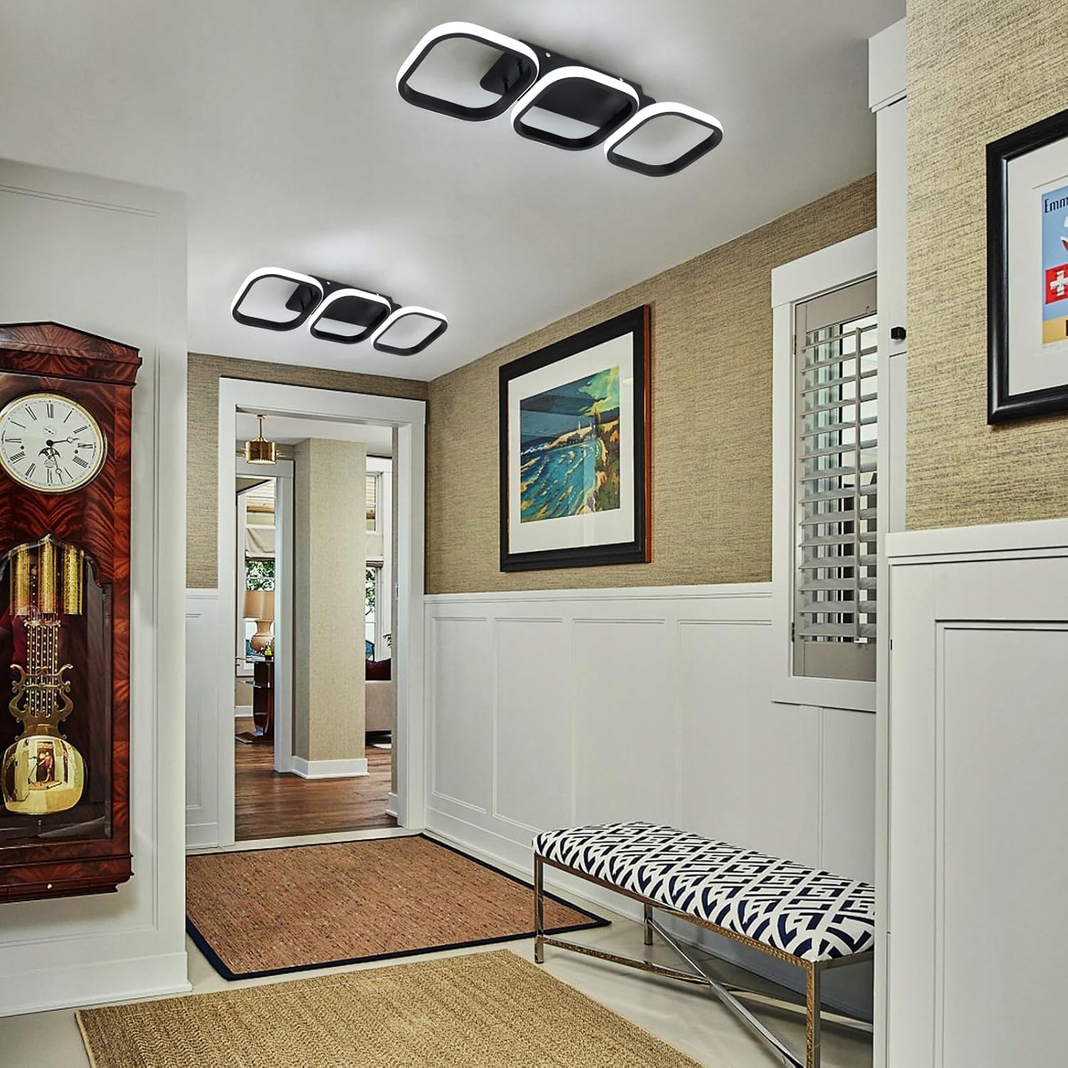 Nowoczesna Lampa Sufitowa Wisząca Led Kwadrat Plafon Żyrandol Modern Czarna