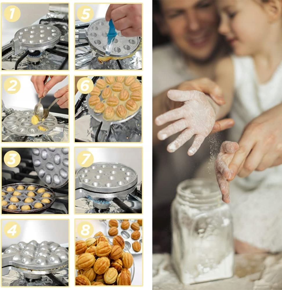 Opiekacz Forma Do Pieczenia Orzeszków Żeliwna Na Gaz Elektryczna 16 Połówek