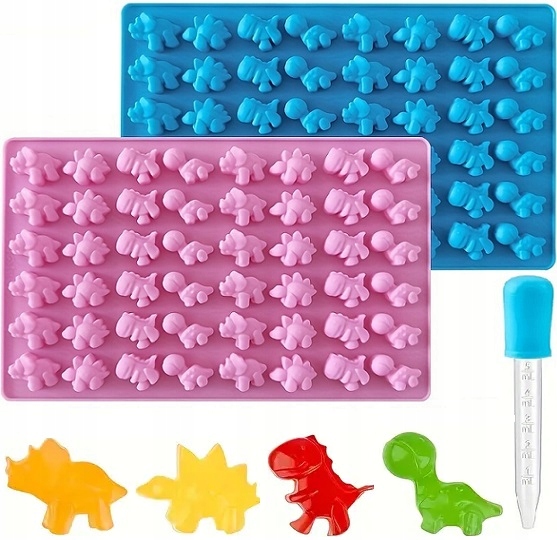 Foremka Silikonowa Na Żelki Dinozaury Z Pipetą 48 Żelków Żelowe Dino