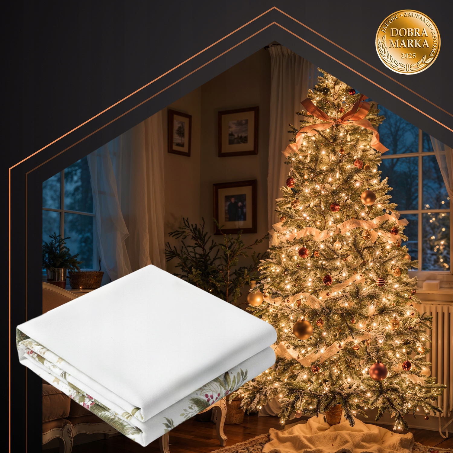 Obrus Świąteczny Na Stół Plamoodporny Boże Narodzenie Biały 140x220cm