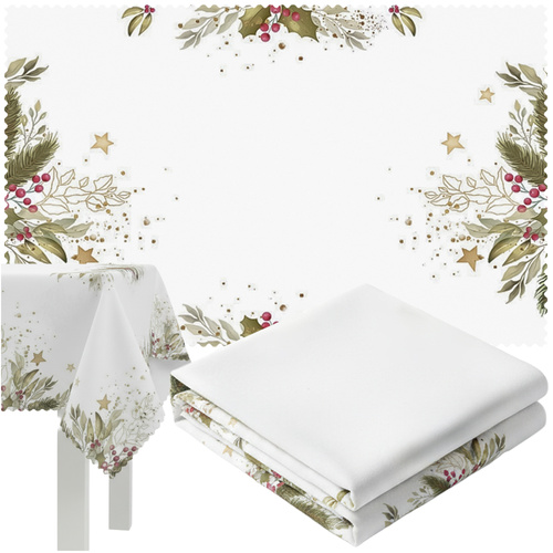 Obrus Świąteczny Na Stół Plamoodporny Boże Narodzenie Biały 140x220cm