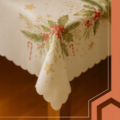 Obrus Świąteczny Na Stół Plamoodporny Boże Narodzenie Biały 140x220cm