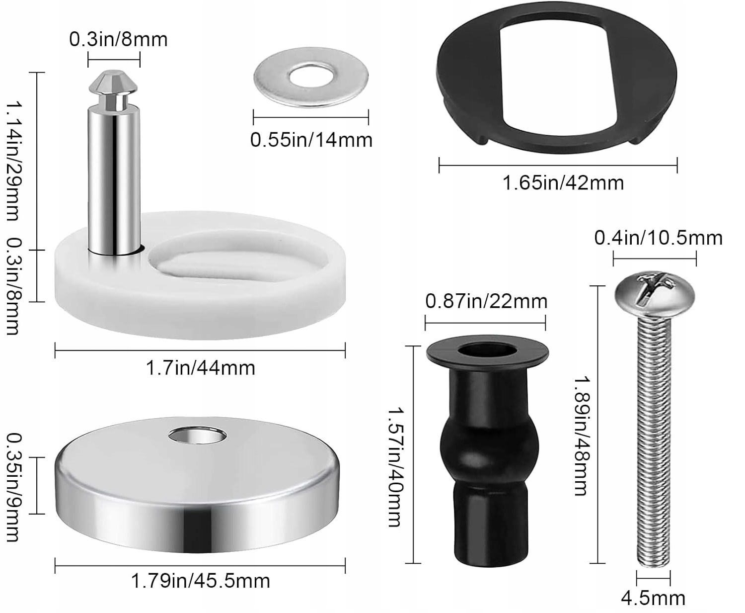 Wymienne Zawiasy Do Deski Sedesowej Wc Nakrętki Mocujące 45mm Para