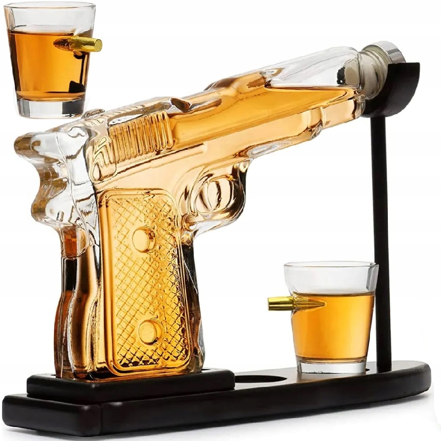 Zestaw Karafka Do Whisky Wódki Na Alkohol Pistolet + 2 Kieliszki Prezent
