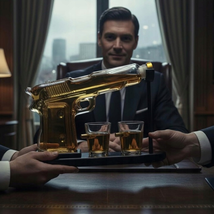 Zestaw Karafka Do Whisky Wódki Na Alkohol Pistolet + 2 Kieliszki Prezent