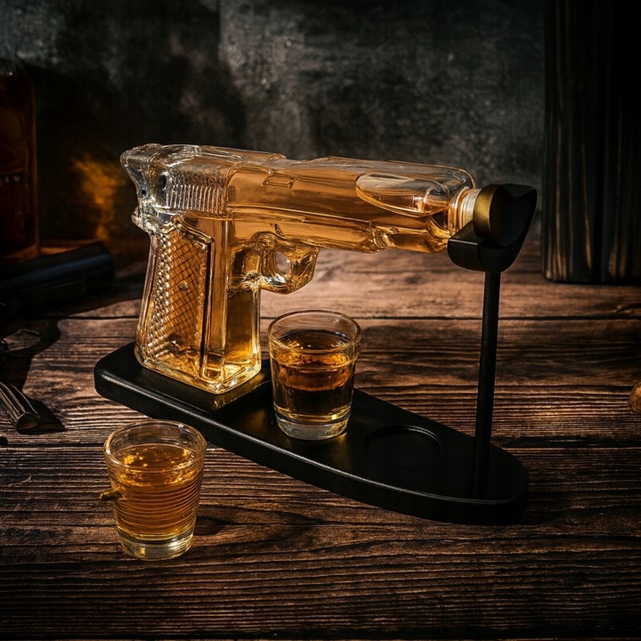Zestaw Karafka Do Whisky Wódki Na Alkohol Pistolet + 2 Kieliszki Prezent