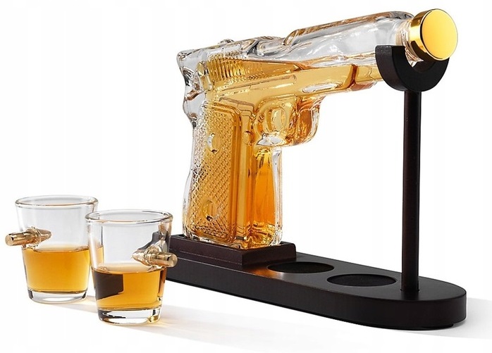 Zestaw Karafka Do Whisky Wódki Na Alkohol Pistolet + 2 Kieliszki Prezent