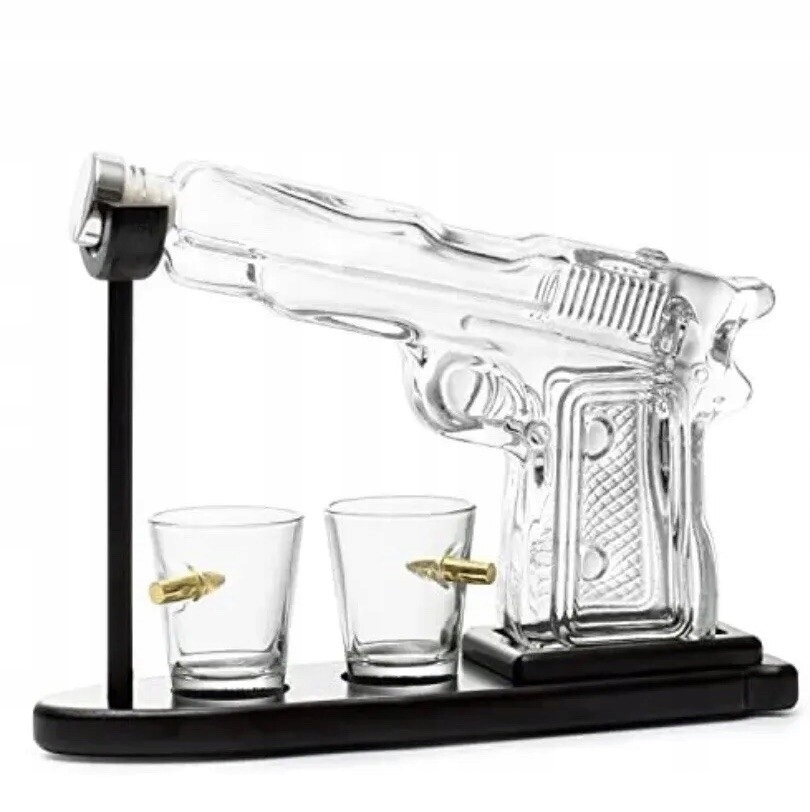 Zestaw Karafka Do Whisky Wódki Na Alkohol Pistolet + 2 Kieliszki Prezent