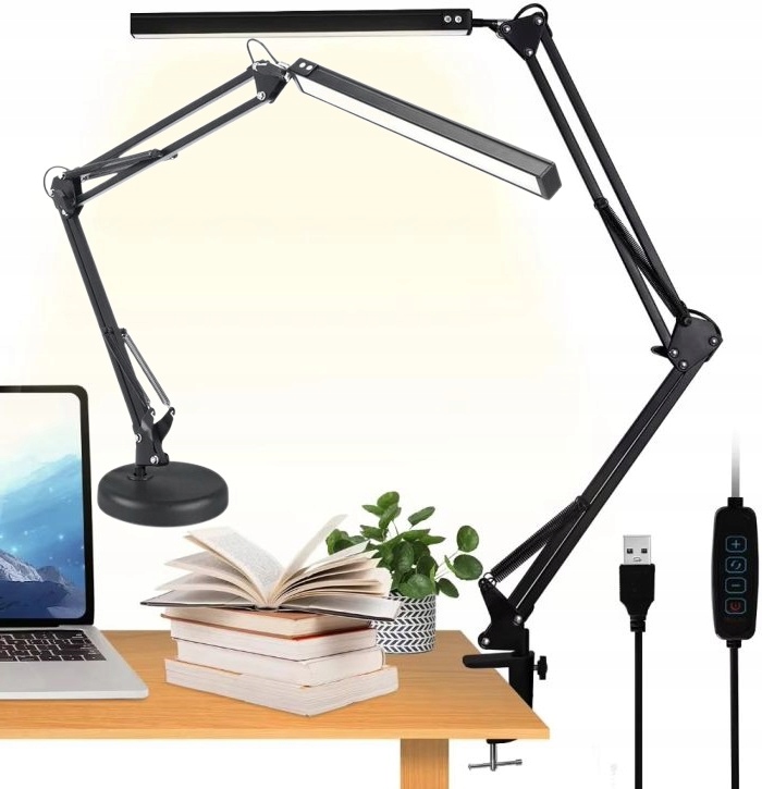 Lampka Biurkowa Led Na Biurko Szkolna Lampa Kreślarska Podstawka Uchwyt 2w1