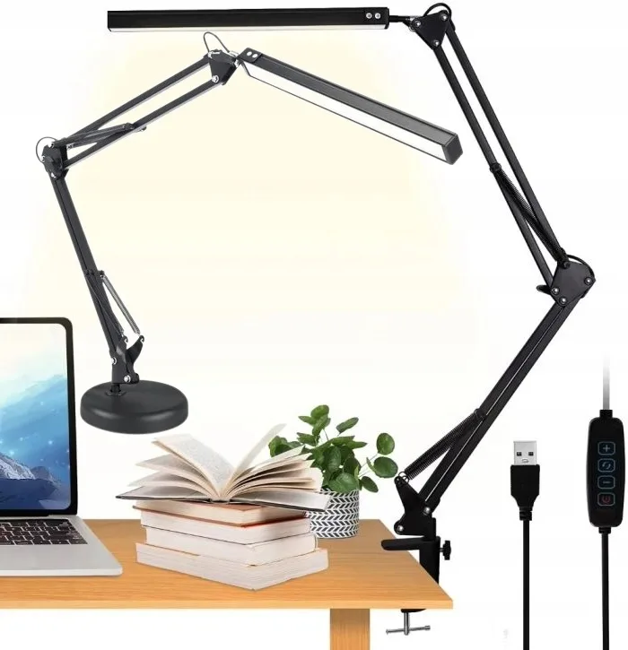 Lampka Biurkowa Led Na Biurko Szkolna Lampa Kreślarska Podstawka Uchwyt 2w1