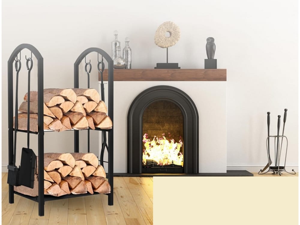 Stojak Na Drewno Kominka Kominkowe Akcesoria Przybory Kosz Metalowy Zestaw