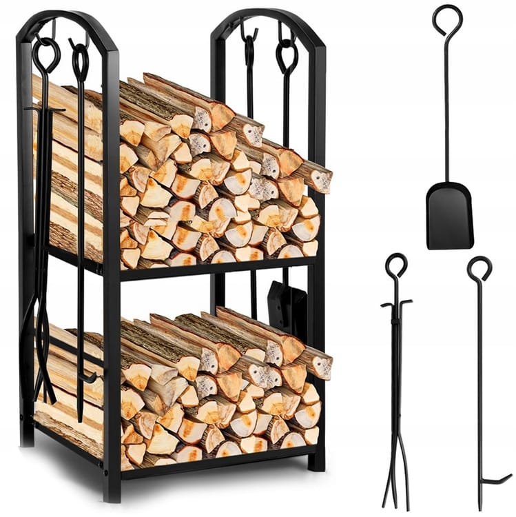 Stojak Na Drewno Kominka Kominkowe Akcesoria Przybory Kosz Metalowy Zestaw