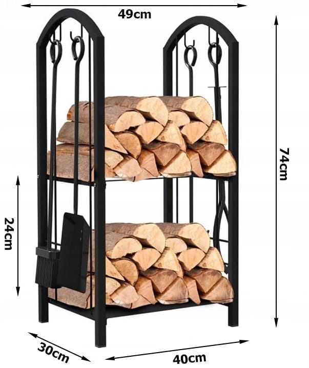 Stojak Na Drewno Kominka Kominkowe Akcesoria Przybory Kosz Metalowy Zestaw