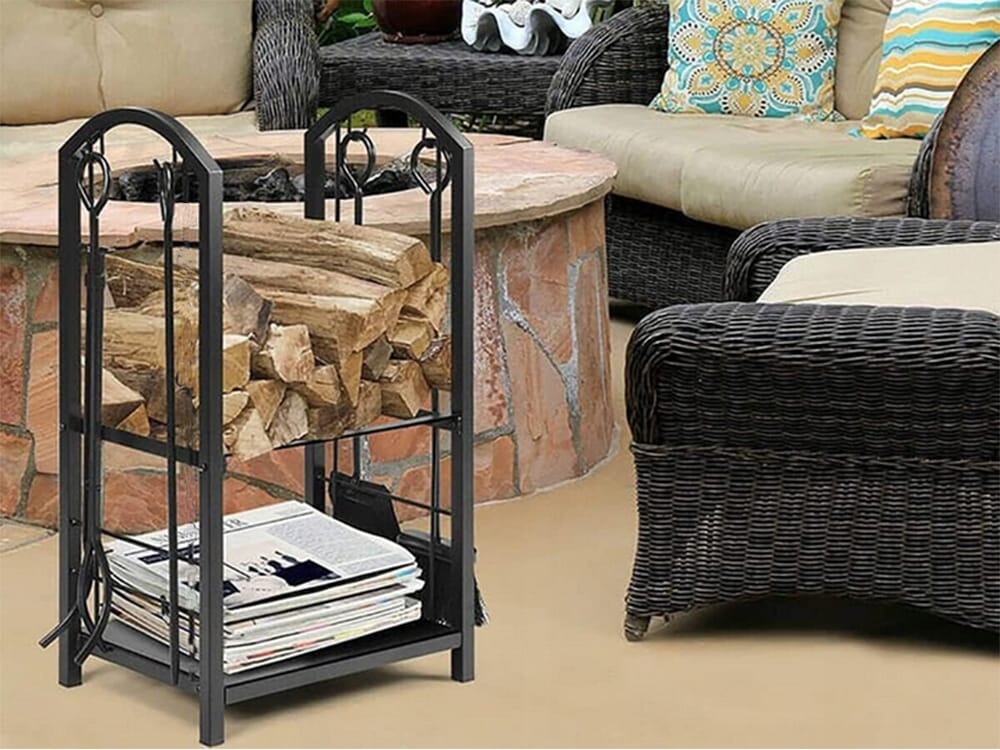 Stojak Na Drewno Kominka Kominkowe Akcesoria Przybory Kosz Metalowy Zestaw