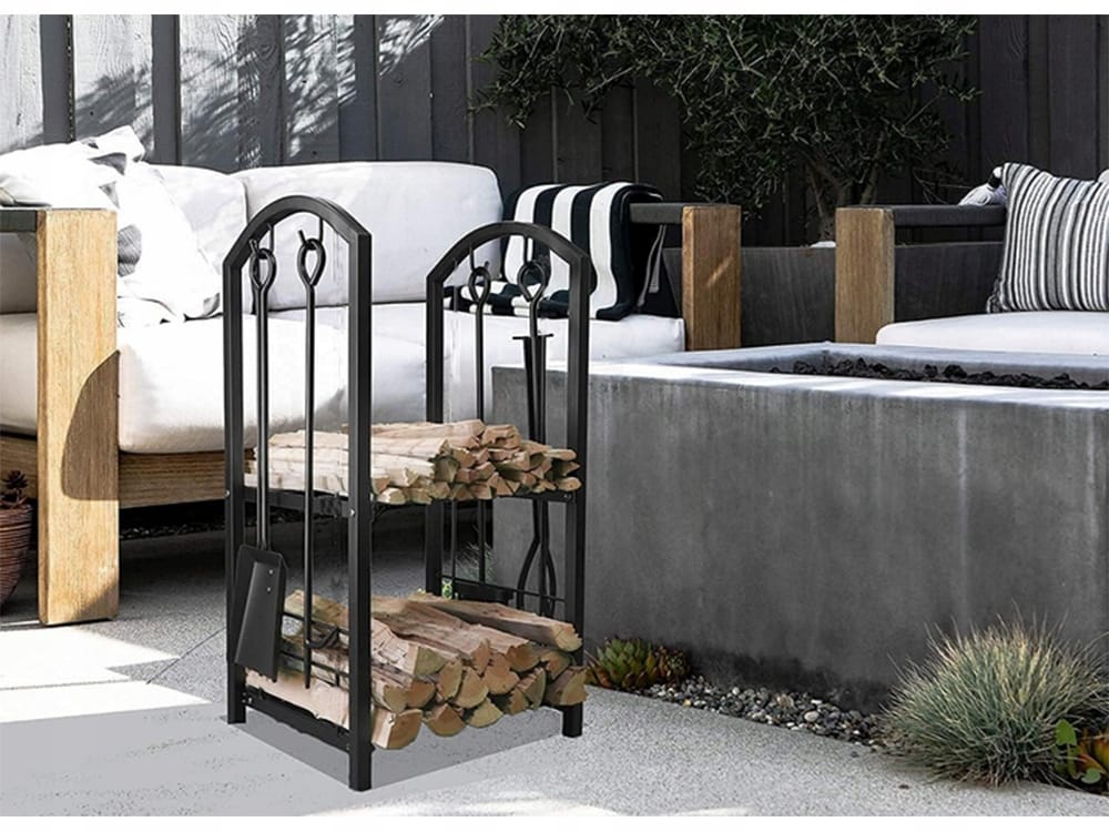 Stojak Na Drewno Kominka Kominkowe Akcesoria Przybory Kosz Metalowy Zestaw