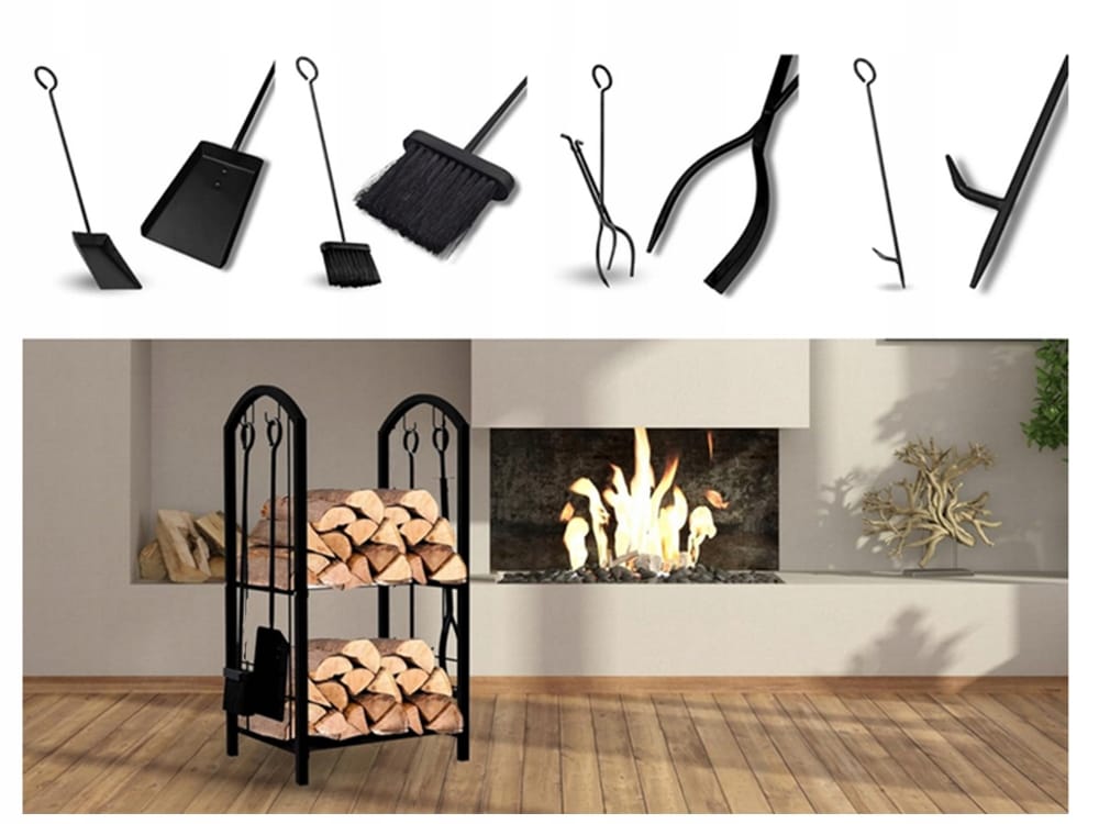 Stojak Na Drewno Kominka Kominkowe Akcesoria Przybory Kosz Metalowy Zestaw
