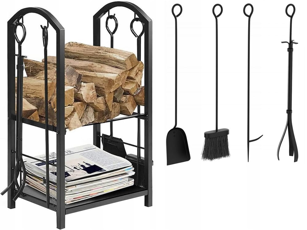Stojak Na Drewno Kominka Kominkowe Akcesoria Przybory Kosz Metalowy Zestaw