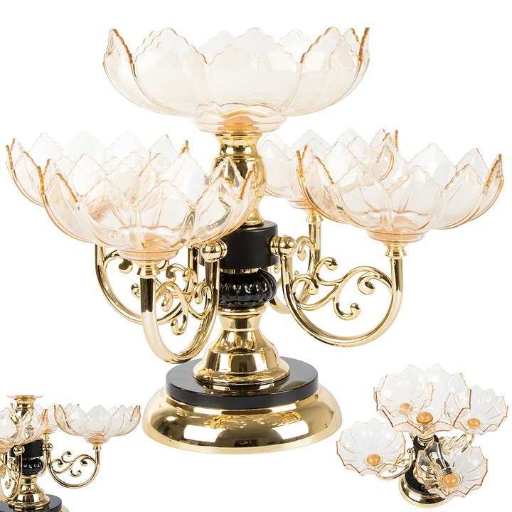 Piętrowa Patera Na Ciasto Owoce Słodycze Obrotowa Ozdobna Orientalna Złota