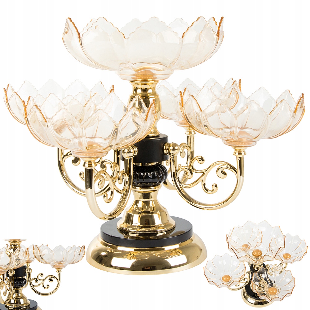 Piętrowa Patera Na Ciasto Owoce Słodycze Obrotowa Ozdobna Orientalna Złota