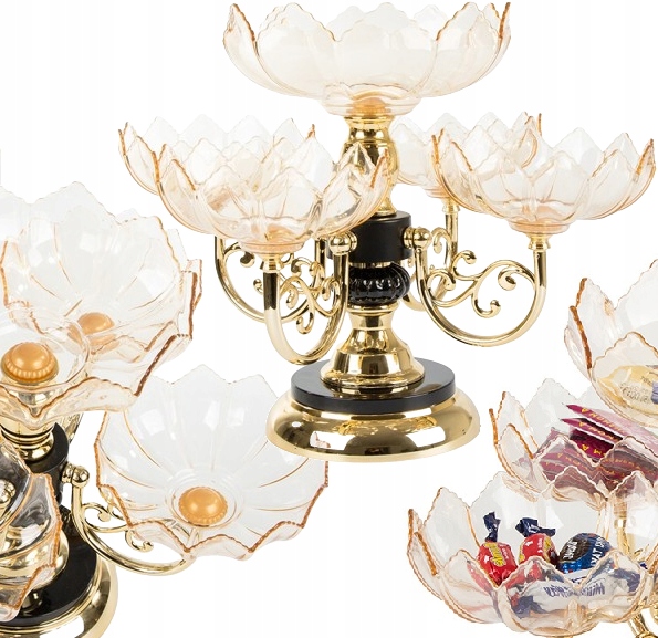 Piętrowa Patera Na Ciasto Owoce Słodycze Obrotowa Ozdobna Orientalna Złota