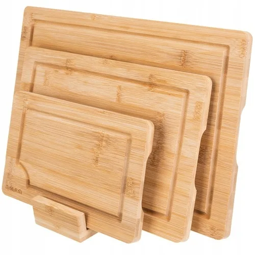 Deska Do Krojenia Ruhhy Bambusowe Zestaw 3 szt Ze Stojakiem Wielofunkcyjna